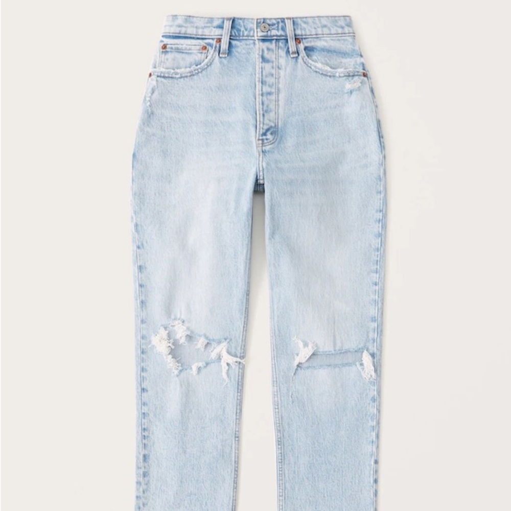 Abercrombie & Fitch The Dad High Rise 25 Curve Love Light Ripped Wash